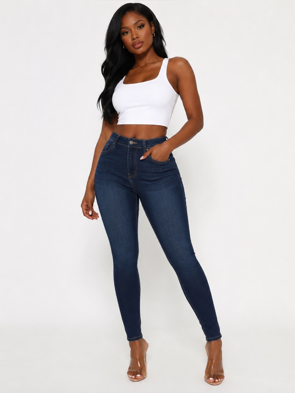 Fashion Nova High Rise Skinny Jeans Dark Wash Stretch Denim Size 13 Juniors